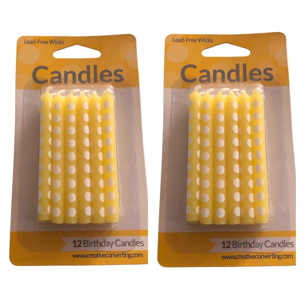 24‎ Creative Converting Cake Candle, 2.25", Mimosa Yellow Polka Dot (2x 12)